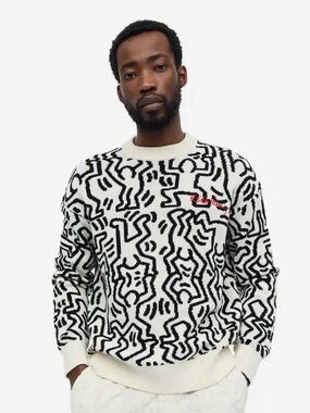 Keith Harring Knitted Black & White Sweater H&M Limited Edition Collab